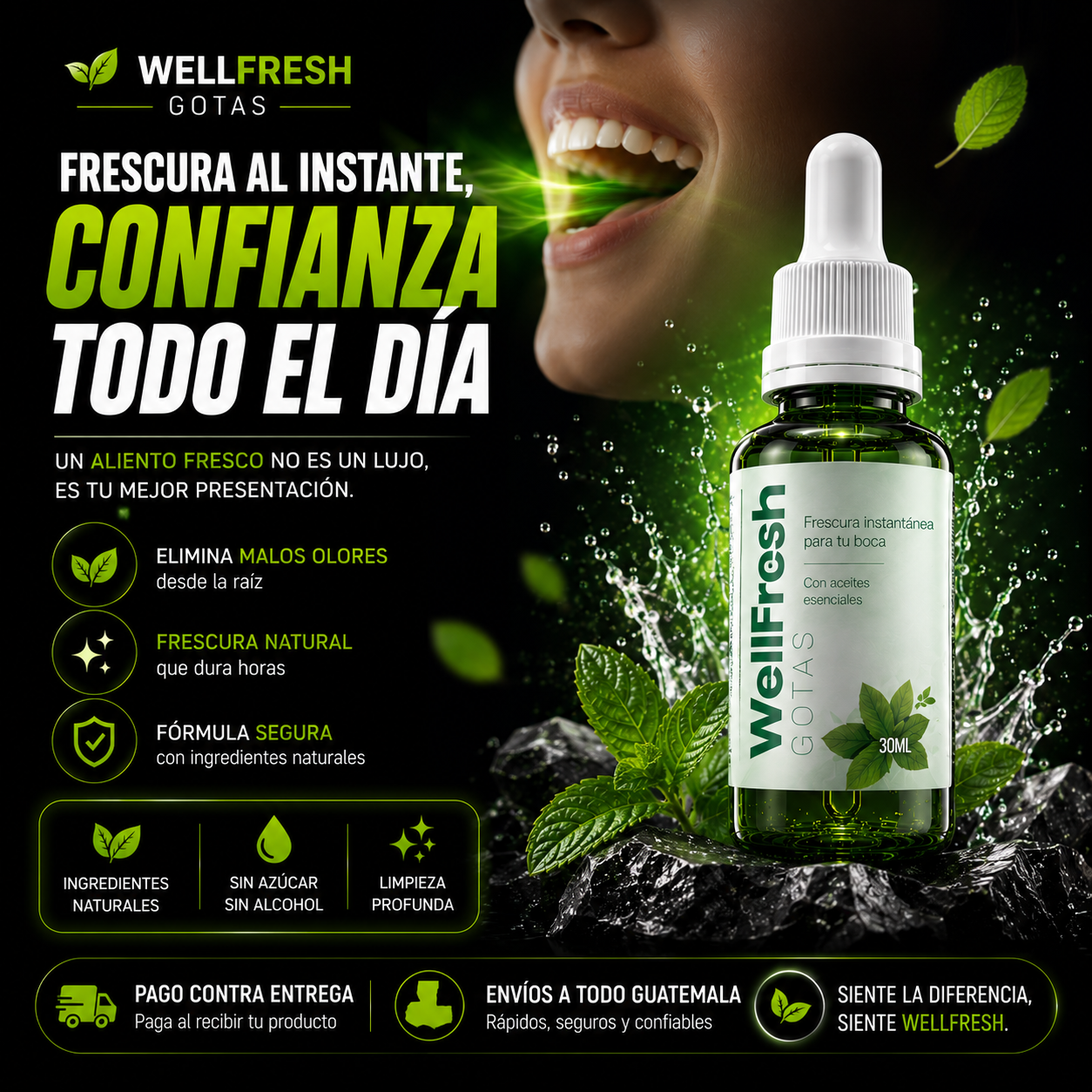 🚫😷 ¿El mal aliento está afectando tu confianza? llego WellFresh Gotas para Aliento Fresco🌿🦷