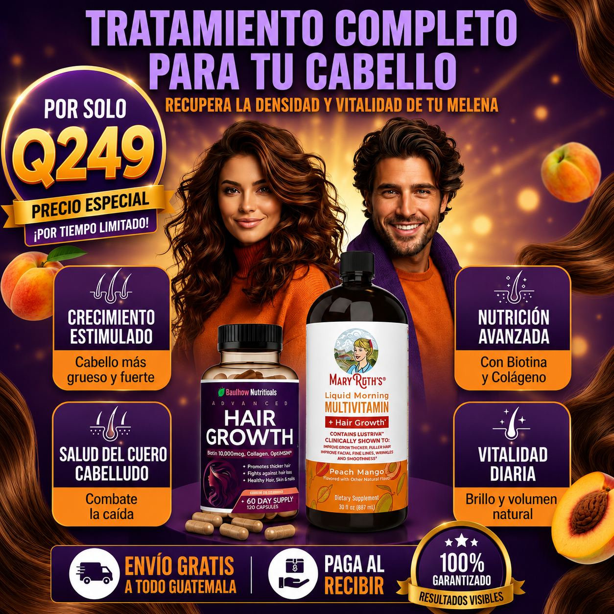 🔥40% OFF🌿TRATAMIENTO CRECIMIENTO TOTAL PARA 2 MESES✨ MÁS FUERZA Y CRECIMIENTO PARA TU CABELLO 💆‍♀️