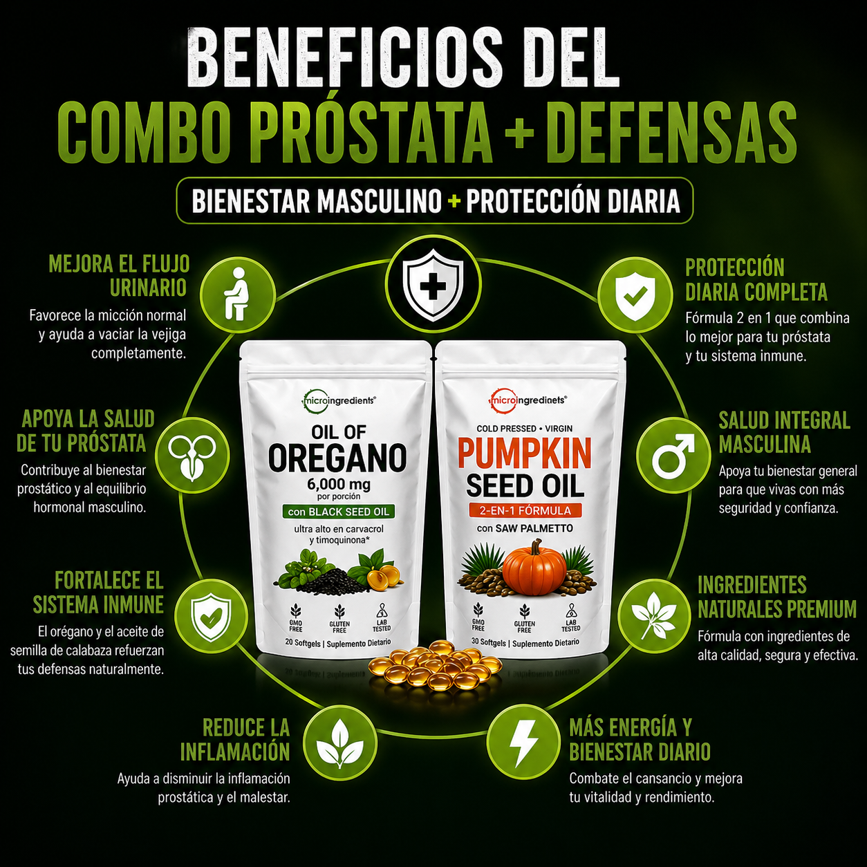 🛡️ COMBO PRÓSTATA + DEFENSAS 40% OFF | Apoya tu próstata + refuerza tu sistema inmune 💚