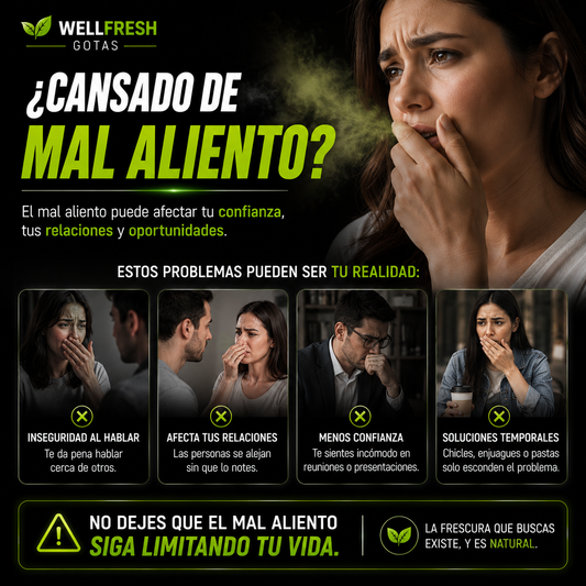 🚫😷 ¿El mal aliento está afectando tu confianza? llego WellFresh Gotas para Aliento Fresco🌿🦷
