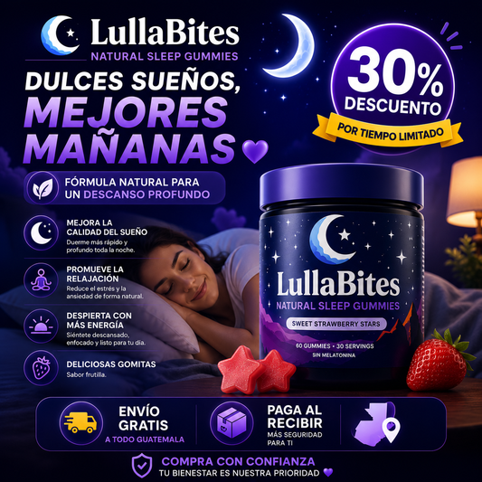 💥 ¡NO MÁS NOCHES SIN DORMIR! 🌙 Recupera Tu Descanso con LULLABITES 💜 – 30% OFF 😴