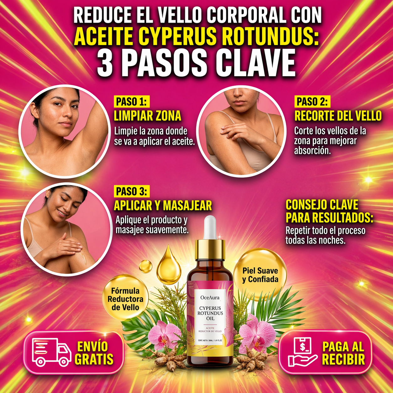 ✨ CYPERUS ROTUNDUS OIL 40% OFF | Menos vello, más confianza 💖60ML
